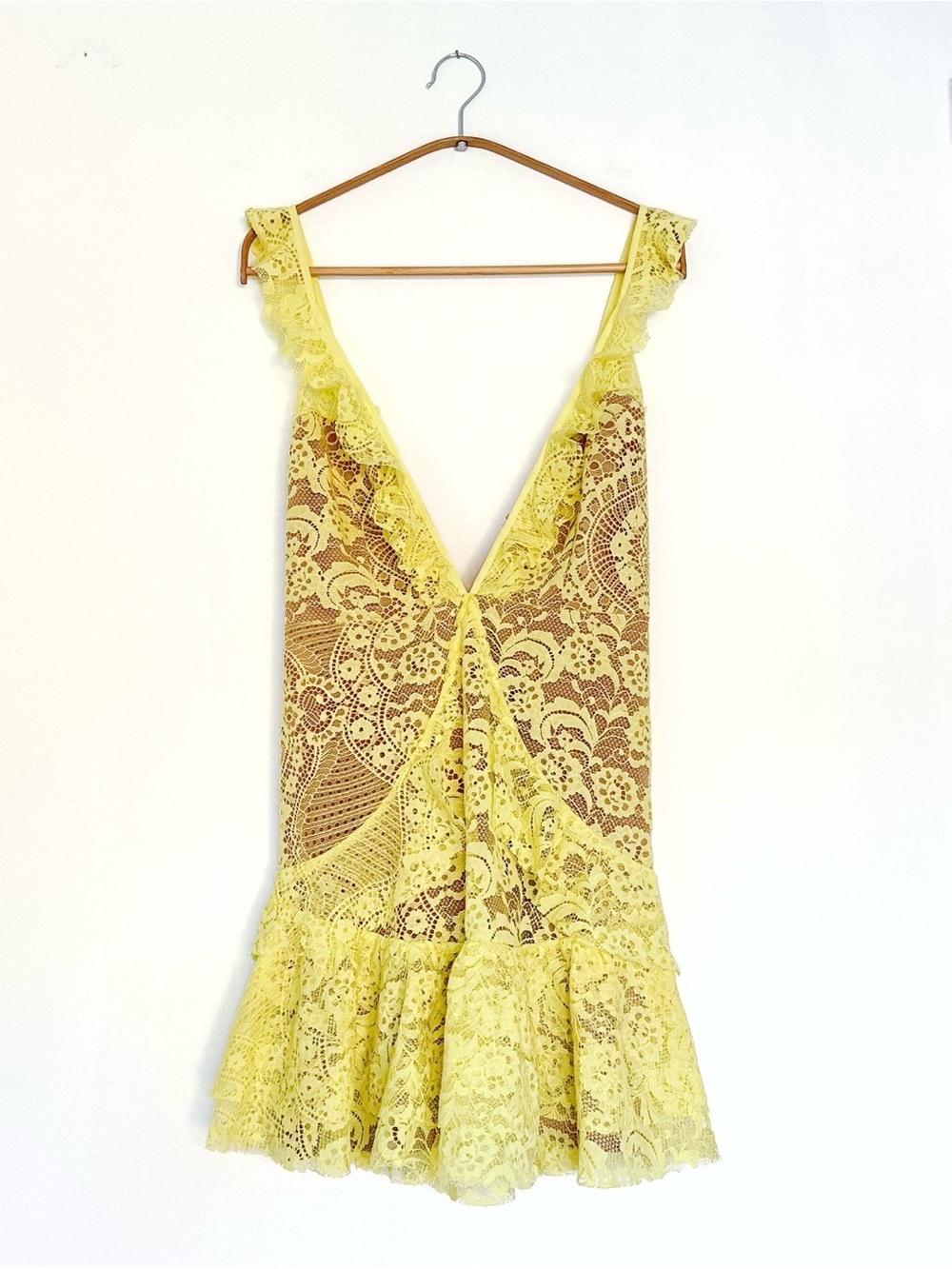 For Love & Lemons Tati Lace Ruffle Dress Yellow - Size Large - Picture 4 of 14